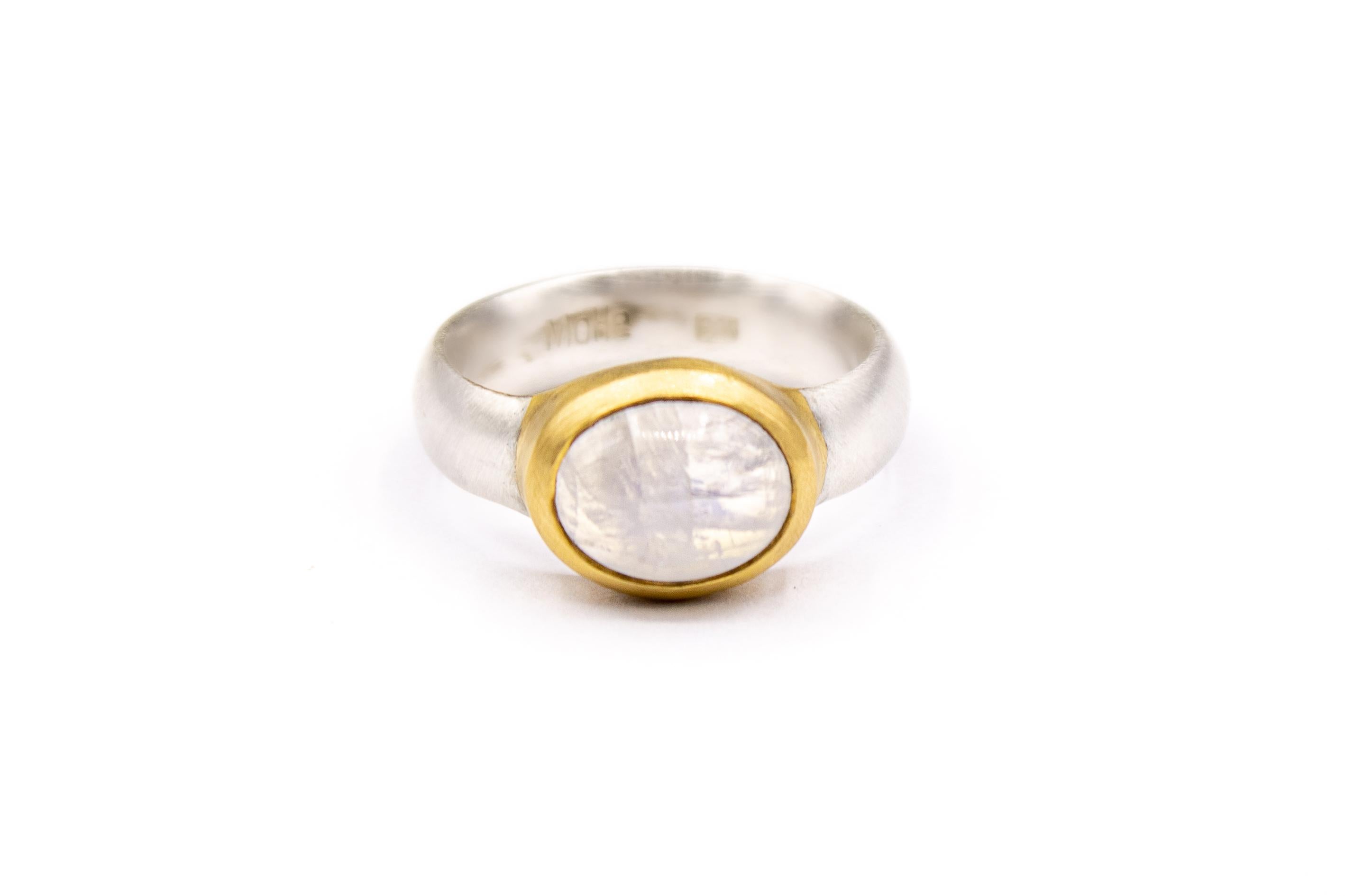 For Sale:  Monika Herré  Rainbow Moonstone Ring Sterling Silver Galvanic Gold Plating  3
