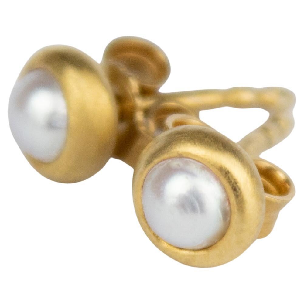 Monika Herre Classic Pearl Ear-Studs Sterling Silver Galvanic Gold Plating  For Sale