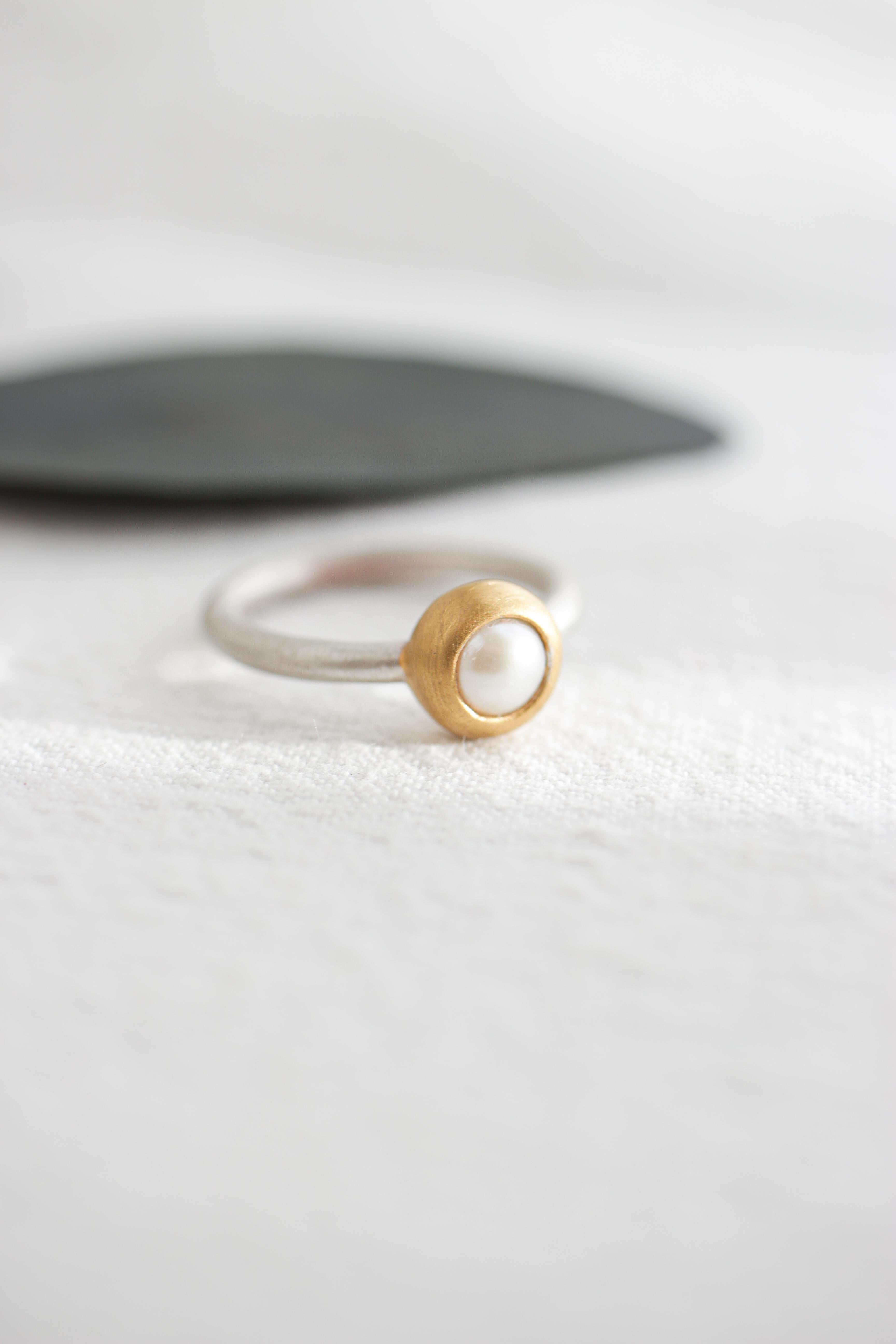 For Sale:  Monika Herré Classic Pearl Ring Sterling Silver Galvanic Gold Plating  2