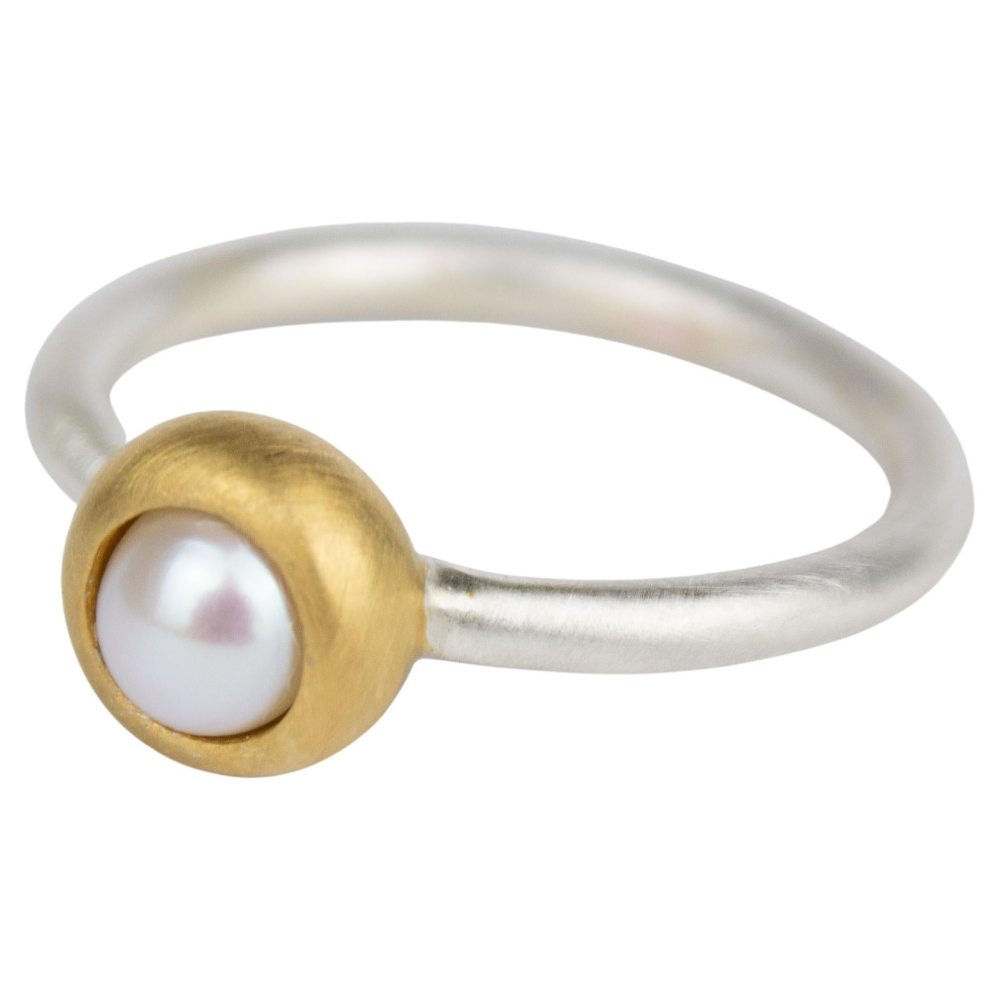 For Sale:  Monika Herré Classic Pearl Ring Sterling Silver Galvanic Gold Plating