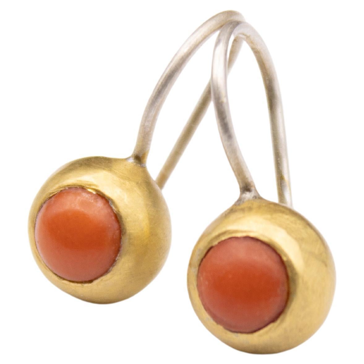 Monika Herré red Coral Earrings Sterling Silver Galvanic Gold Plating For Sale