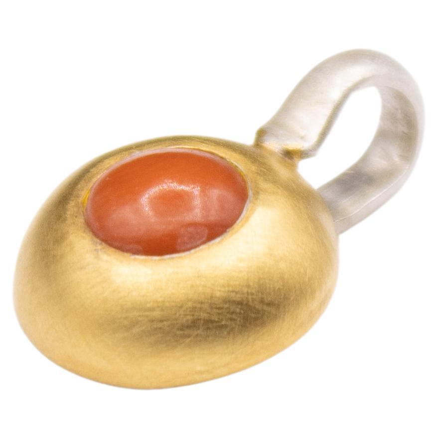 Monika Herré red Coral Pendant round sterling silver galvanic gold plating For Sale