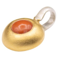 Monika Herré red Coral Pendant round sterling silver galvanic gold plating