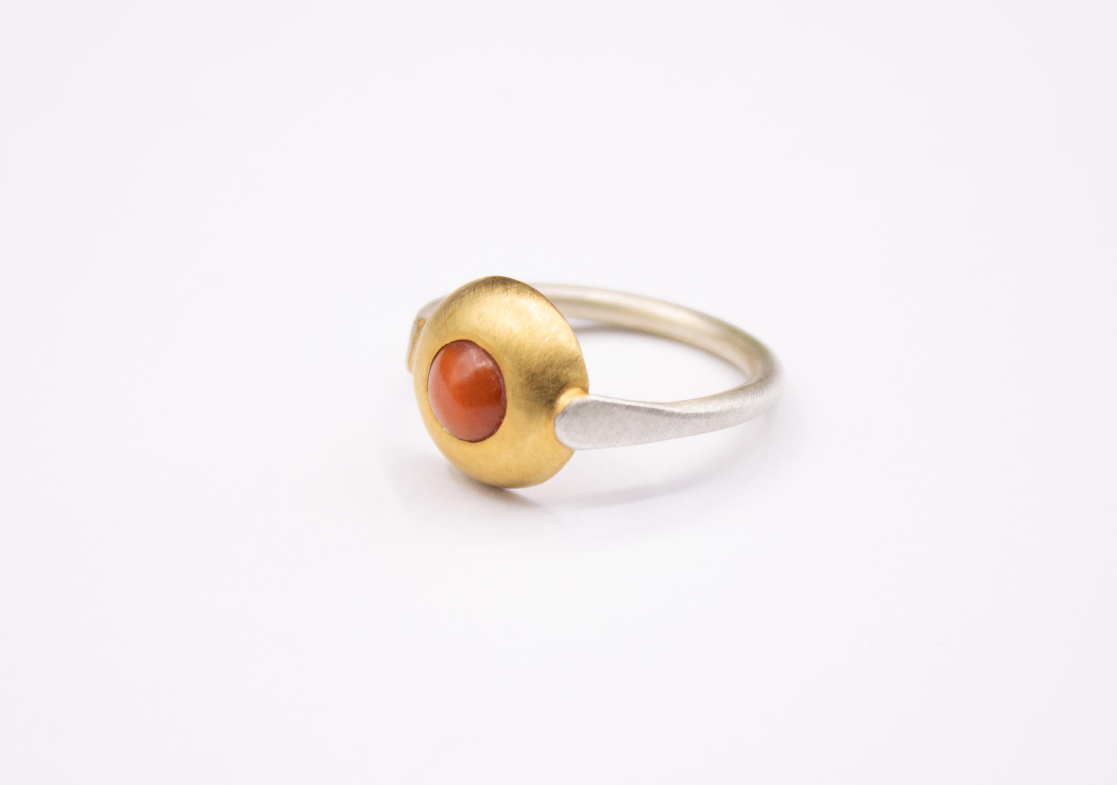 For Sale:  Monika Herré red Coral Ring Slim Sterling silver galvanic gold plating  2