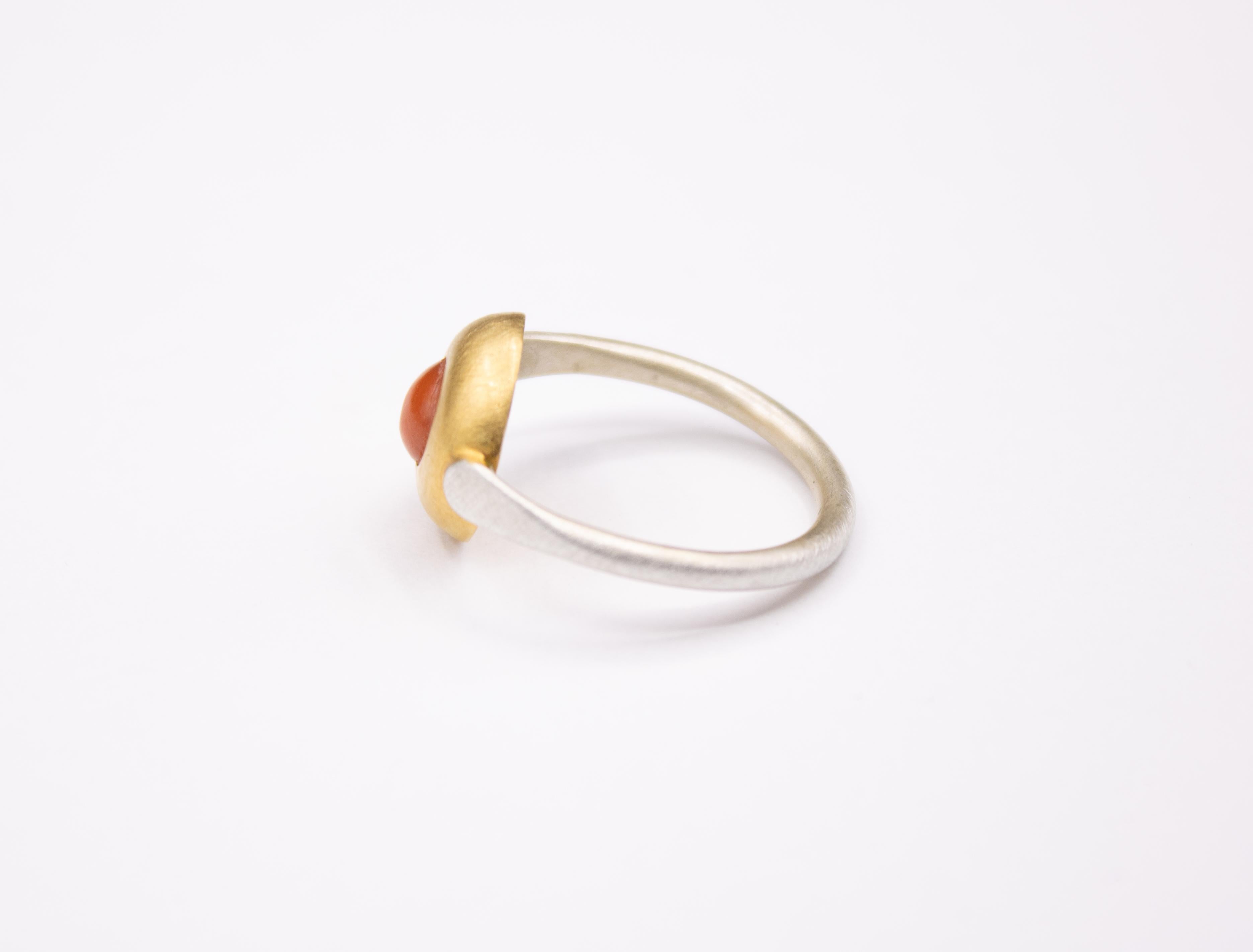 For Sale:  Monika Herré red Coral Ring Slim Sterling silver galvanic gold plating  3