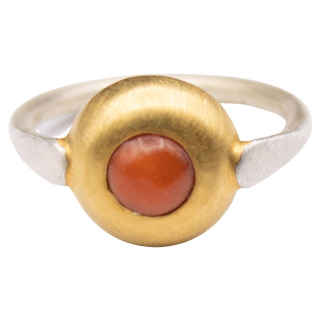 For Sale:  Monika Herré red Coral Ring Slim Sterling silver galvanic gold plating