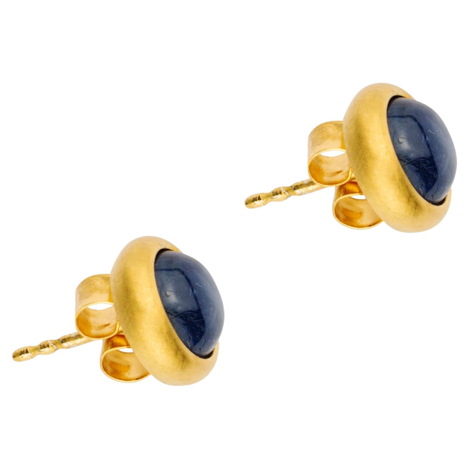 Monika Herré Blue Kyanite Stud Earrings Sterling Silber Galvanic Gold Plating For Sale