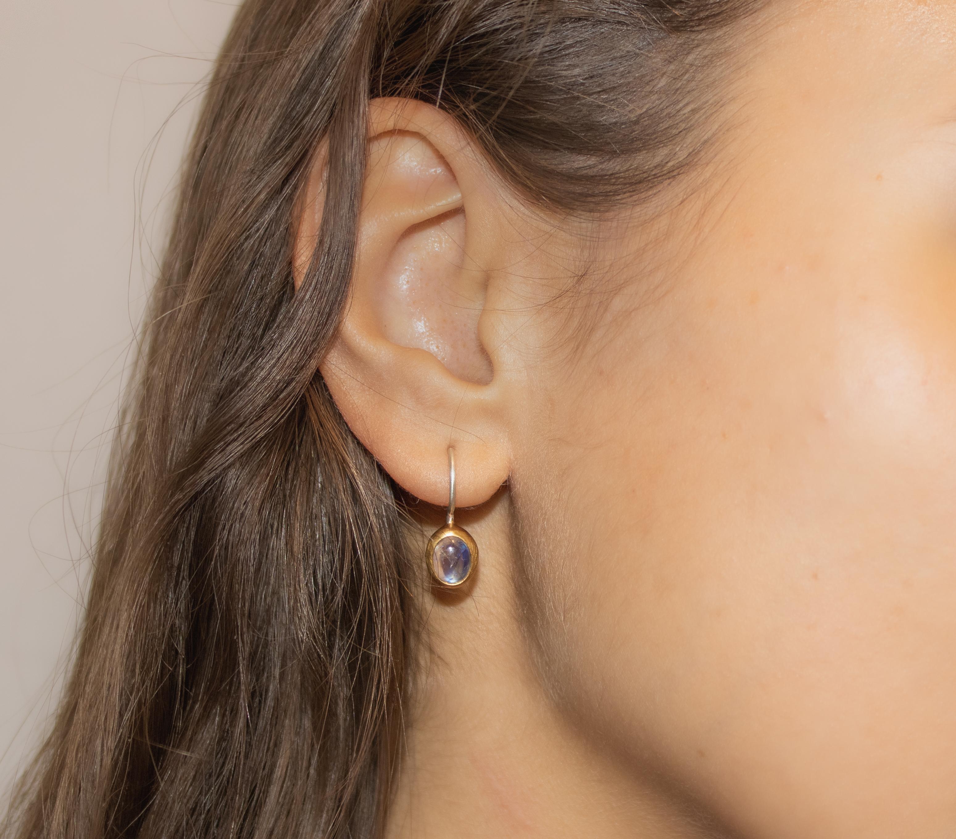 Modern Monika Herré Rainbow Moonstone Earrings Sterling Silver Galvanic Gold Plating  For Sale