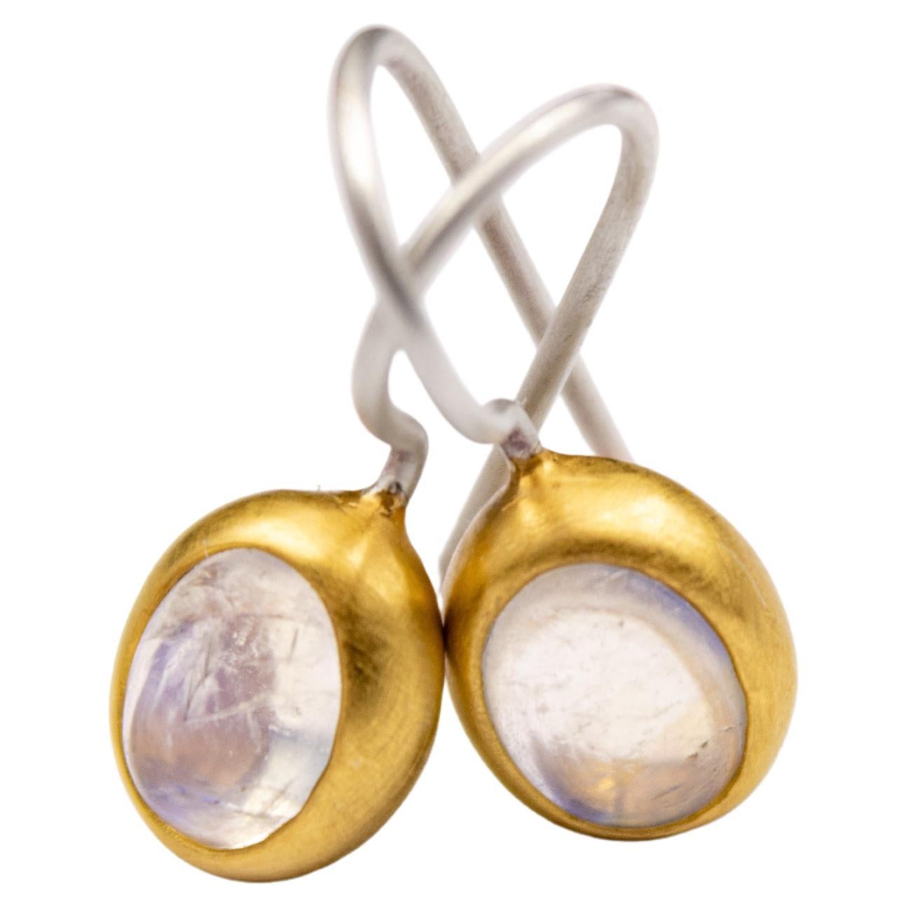 Monika Herré Rainbow Moonstone Earrings Sterling Silver Galvanic Gold Plating  For Sale