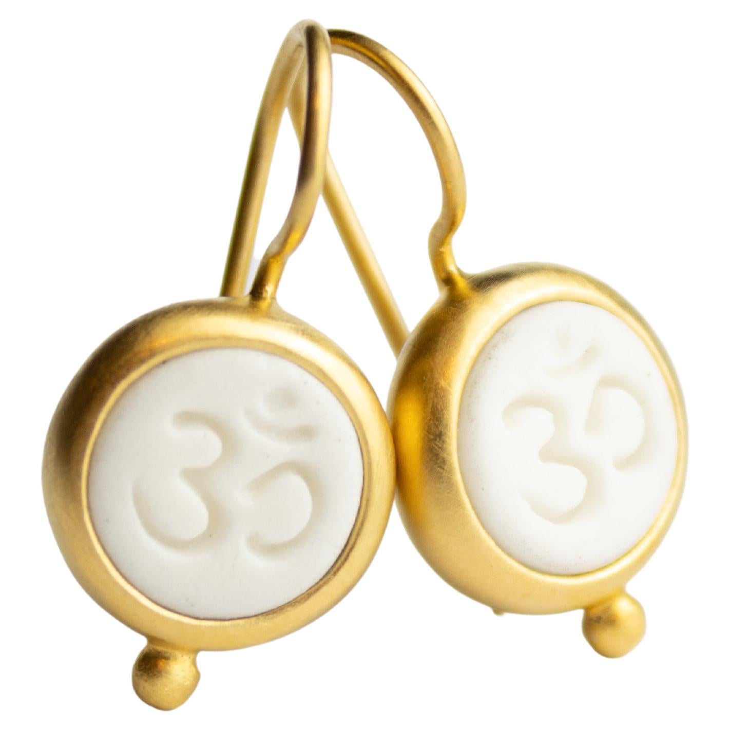 Monika Herré Porcelain Earrings OHM Symbol Sterling Silver gold-plated For Sale