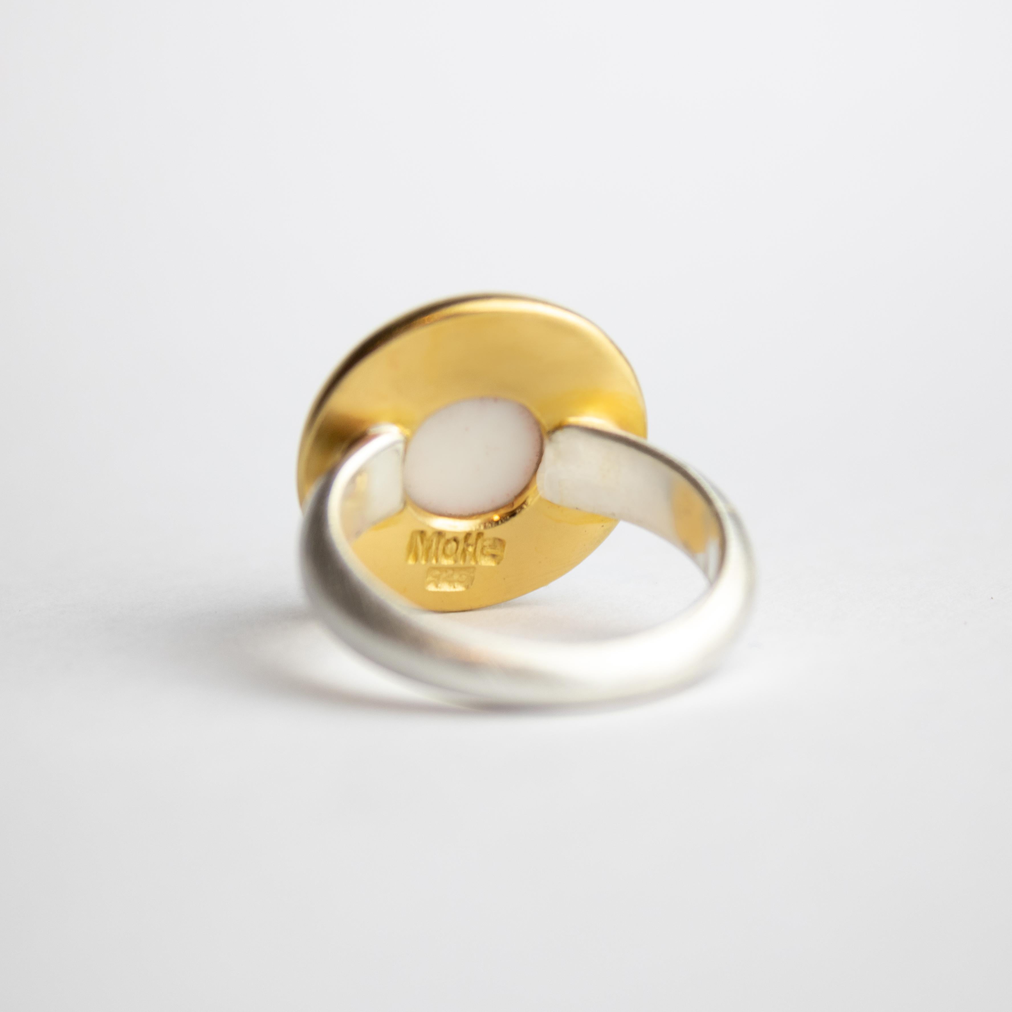 For Sale:  Monika Herré porcelain Ring OHM Symbol Large sterling-silver giold-plated 2