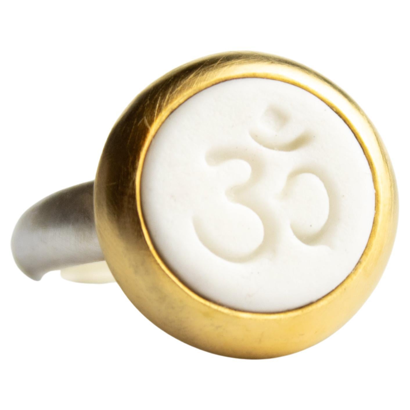 For Sale:  Monika Herré porcelain Ring OHM Symbol Large sterling-silver giold-plated