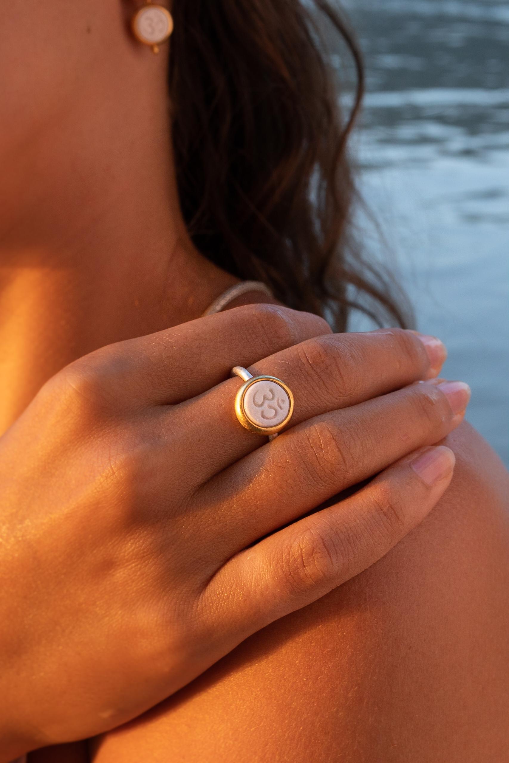 For Sale:  Monika Herré Porcelain Ring Ohm Symbol Small sterling silver gold-plated 3