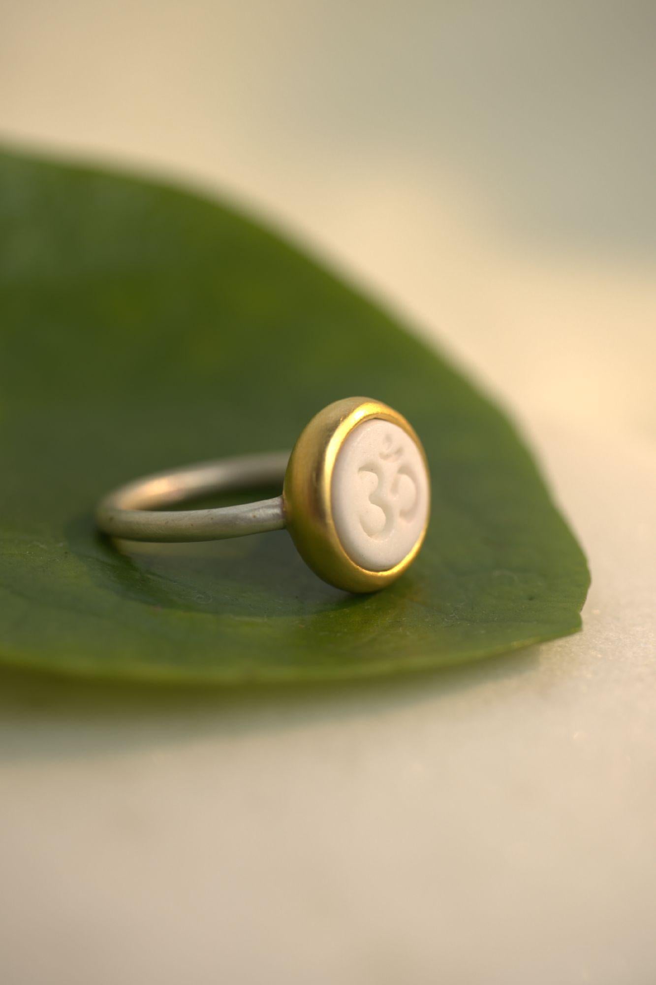 For Sale:  Monika Herré Porcelain Ring Ohm Symbol Small sterling silver gold-plated 4