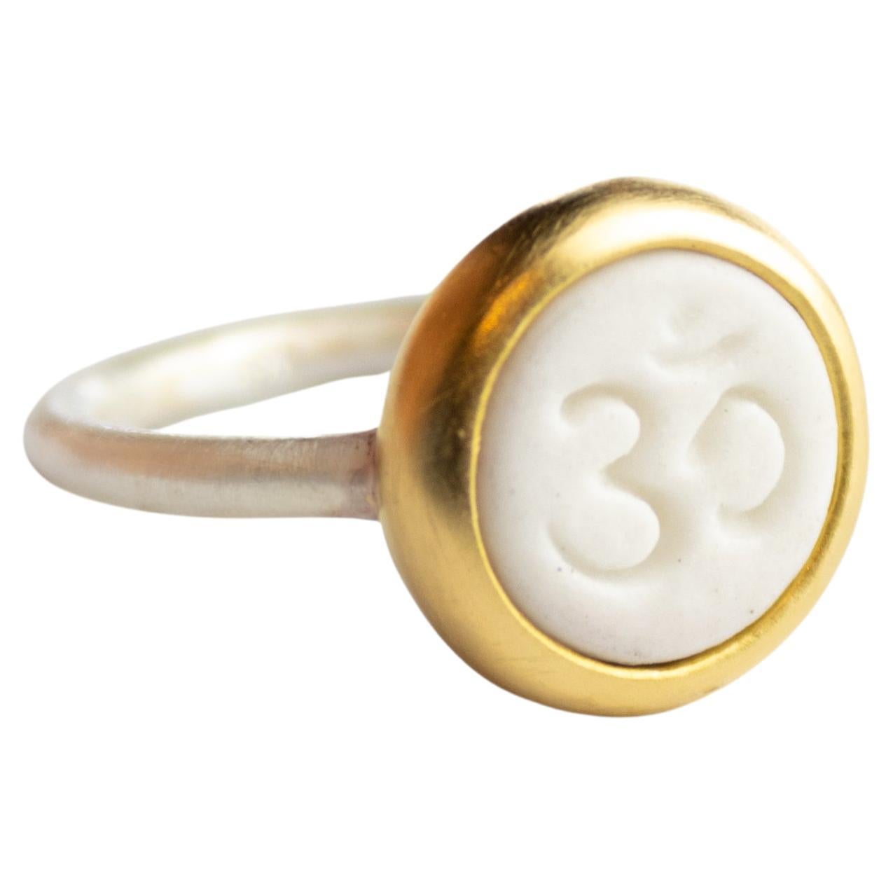 For Sale:  Monika Herré Porcelain Ring Ohm Symbol Small sterling silver gold-plated