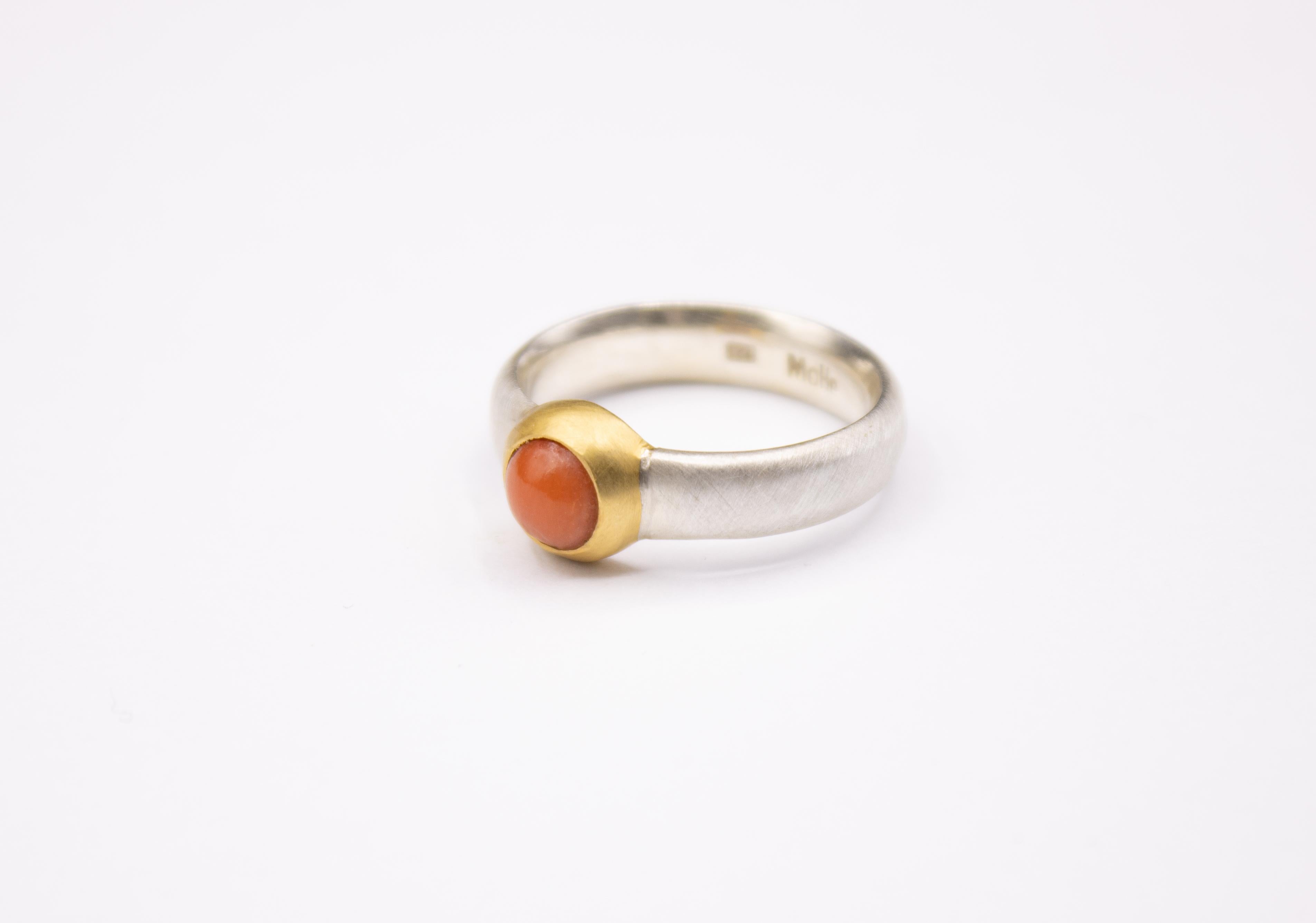 For Sale:  Monika Herré Wide Coral Ring Red Sterling Silver Galvanic Gold Plating 2