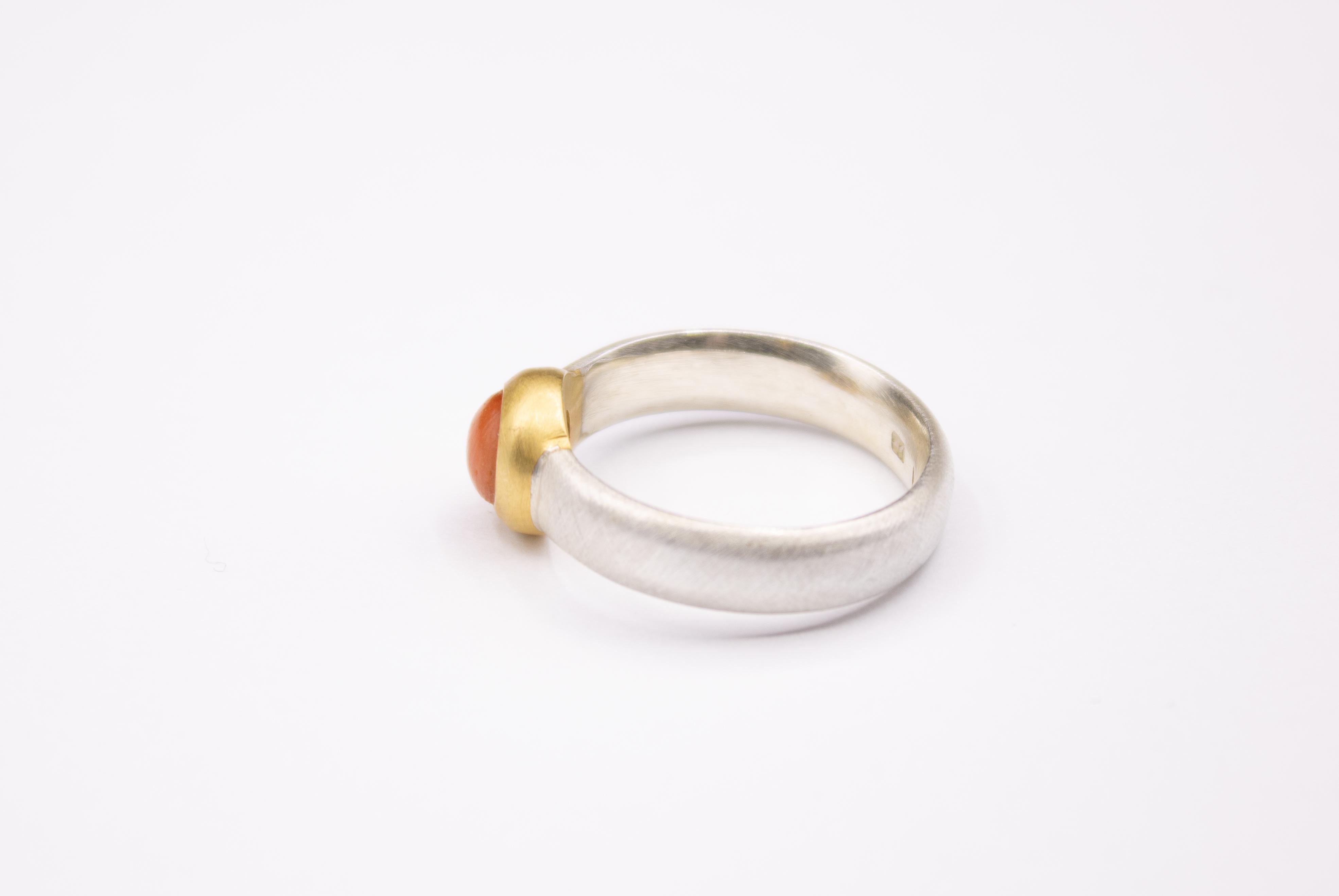 For Sale:  Monika Herré Wide Coral Ring Red Sterling Silver Galvanic Gold Plating 3