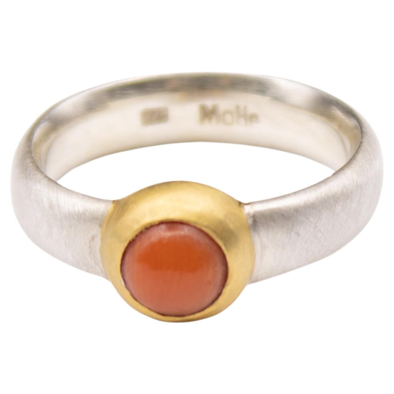 For Sale:  Monika Herré Wide Coral Ring Red Sterling Silver Galvanic Gold Plating