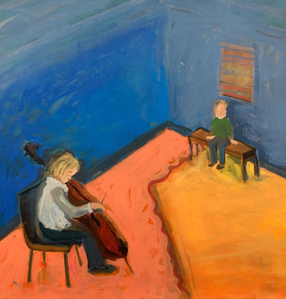 Un concerto - Pittura a olio contemporanea, colorata