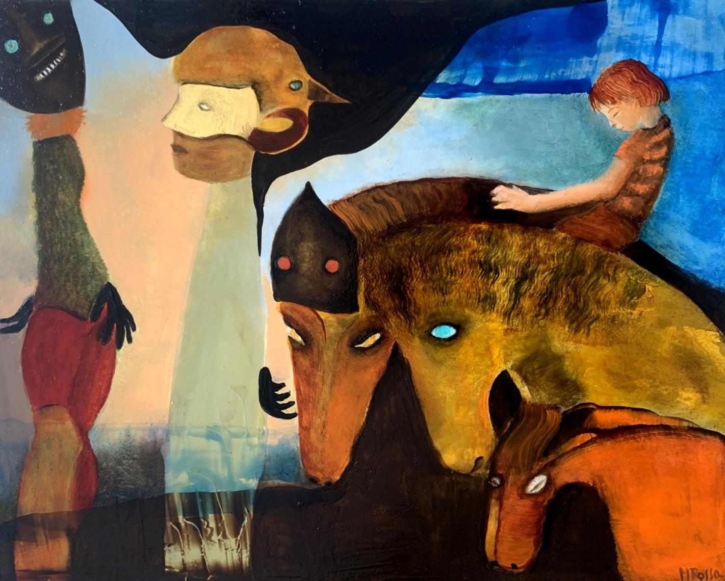 Monika Rossa Figurative Painting - A Journey - Contemporary Oil Painting, Colorful
