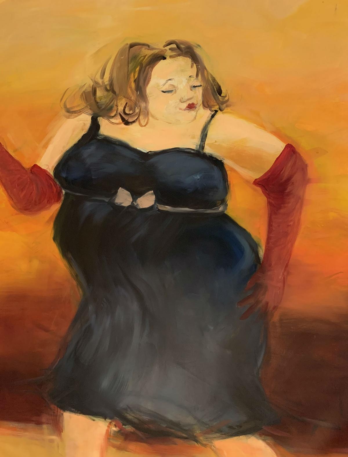 Zeitgenössisches figuratives Ölgemälde einer Dame, warme Töne, monochrom (Braun), Portrait Painting, von Monika Rossa