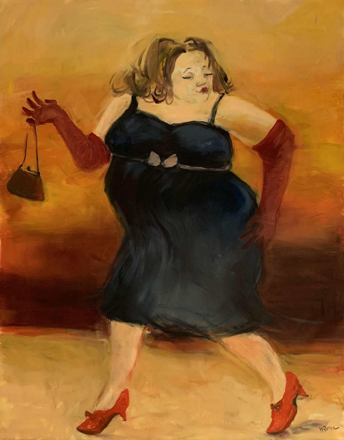 Monika Rossa Portrait Painting – Zeitgenössisches figuratives Ölgemälde einer Dame, warme Töne, monochrom
