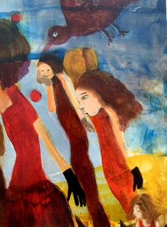 Une promenade. Peinture à l'huile sur toile surréaliste, art polonais, fantaisie