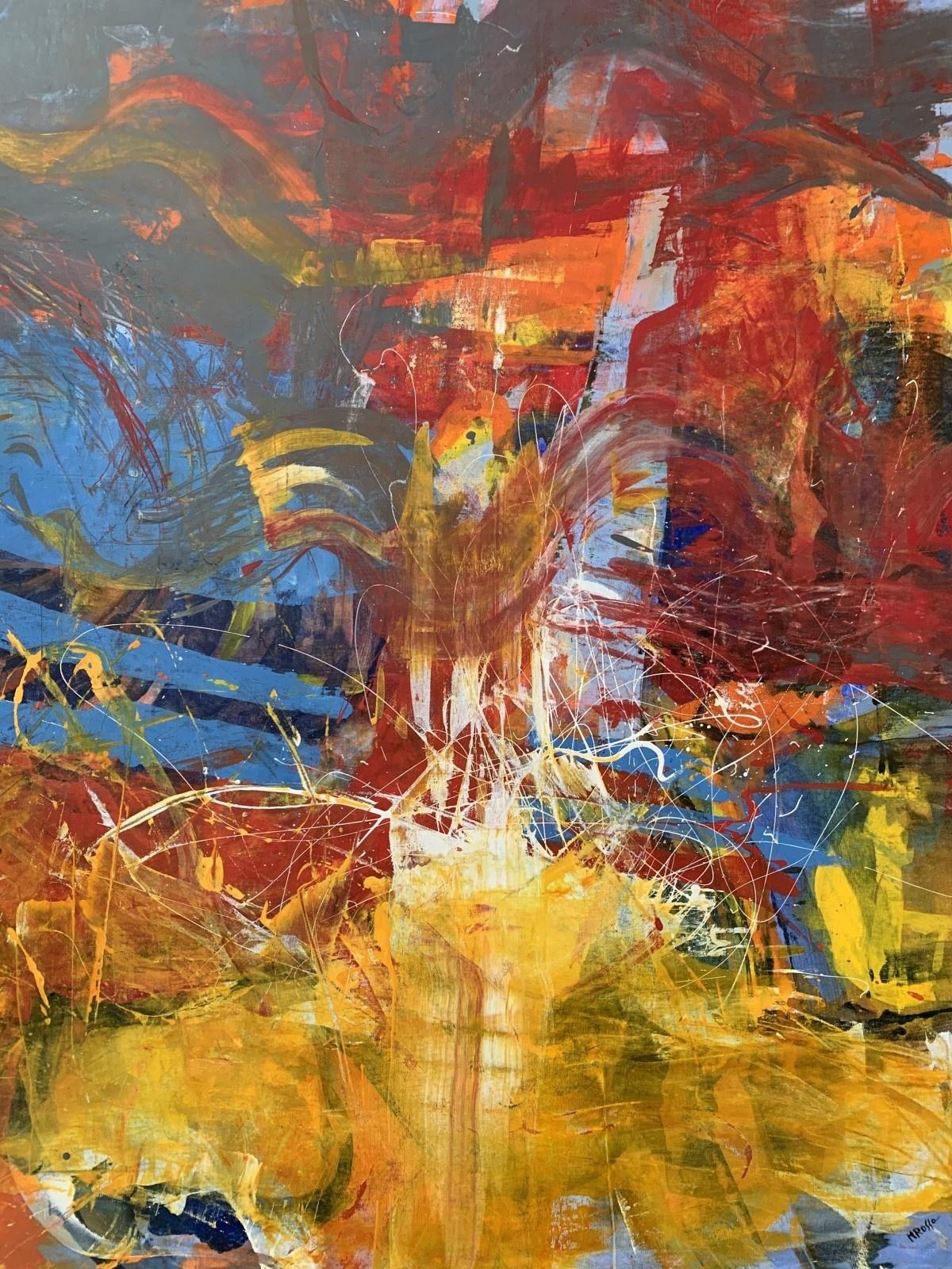 Astrazione - Pittura ad olio astratta contemporanea, colorata, dinamica - Painting di Monika Rossa