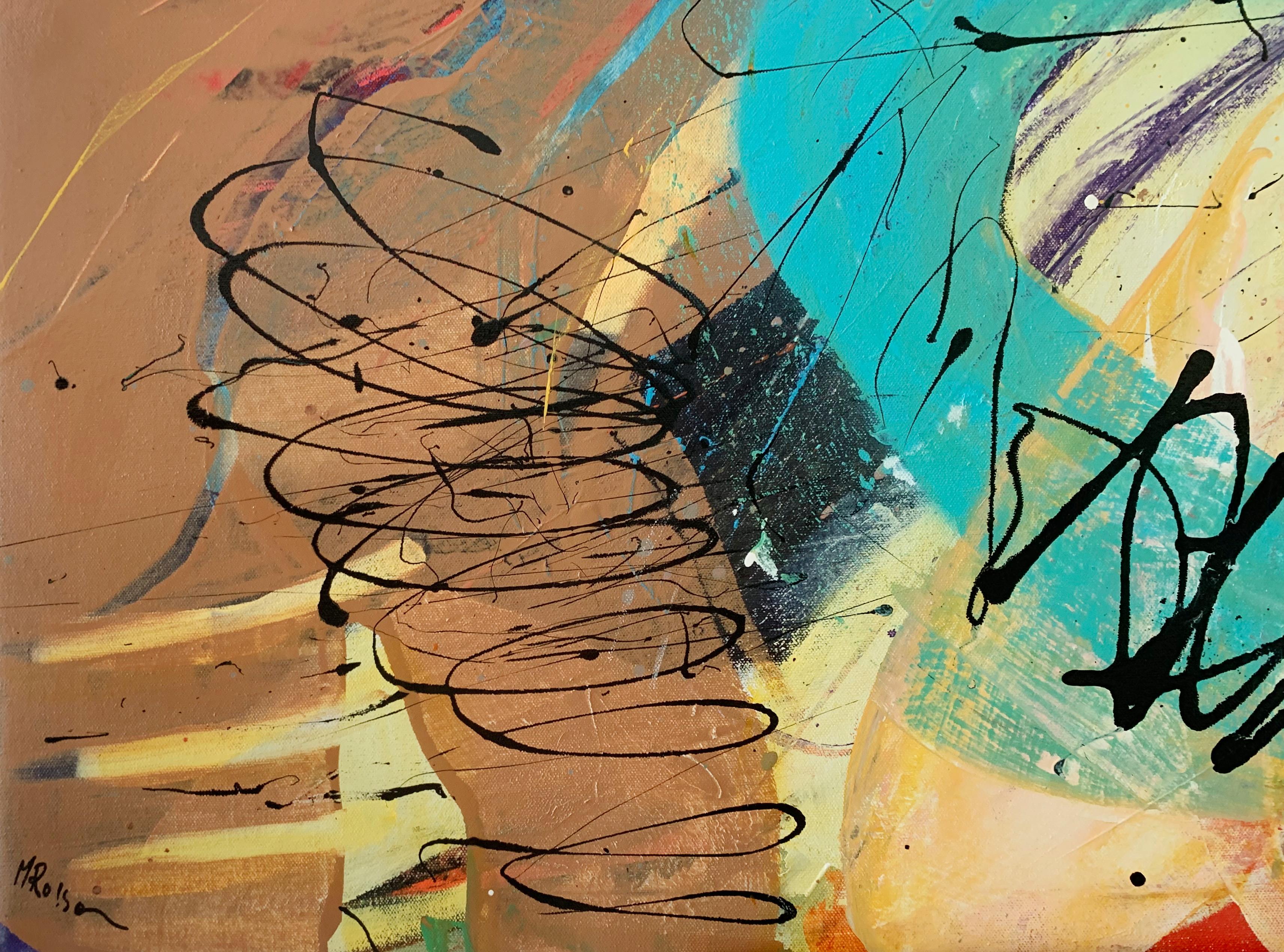 Astrazione - Pittura ad olio astratta contemporanea, colorata, dinamica - Painting di Monika Rossa