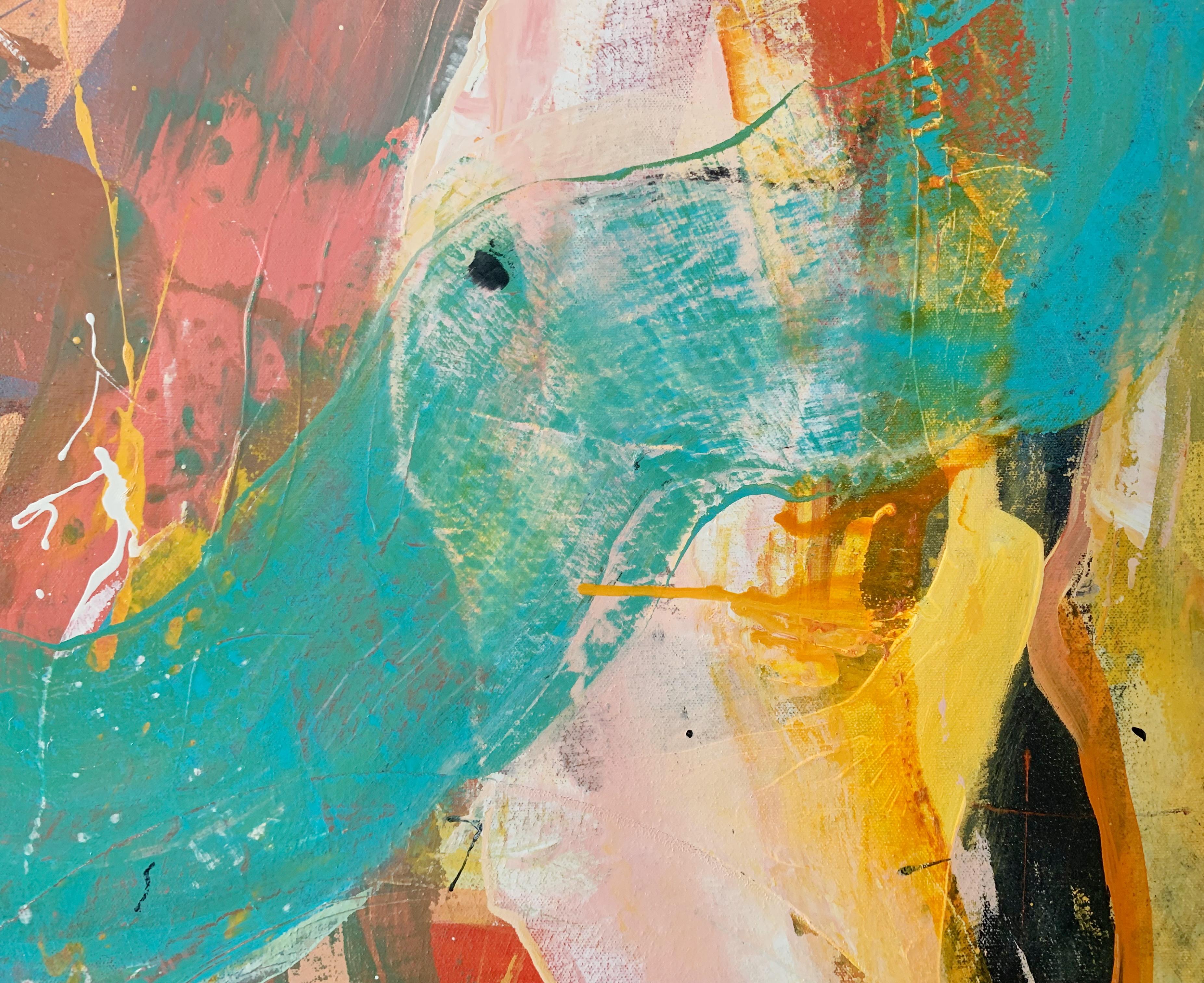 Astrazione - Pittura ad olio astratta contemporanea, colorata, dinamica - Painting Contemporaneo di Monika Rossa
