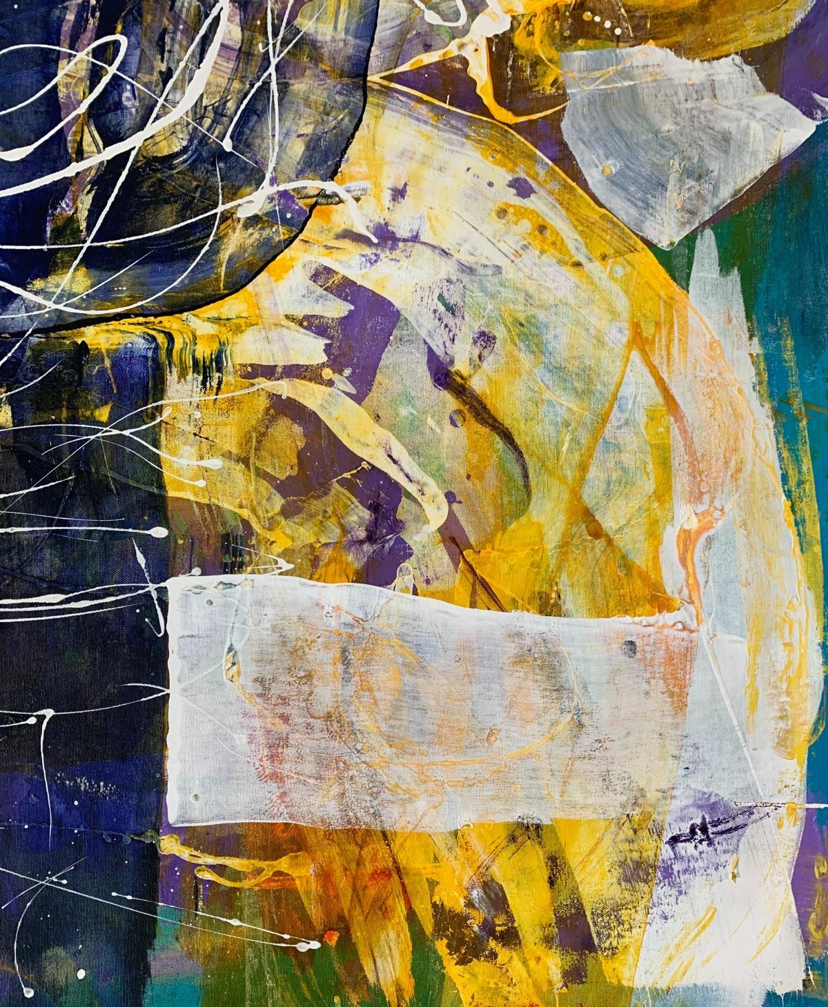 Abstrakte Abstraktion - Zeitgenössisches abstraktes Ölgemälde, farbenfrohes, dynamisches Gemälde (Beige), Portrait Painting, von Monika Rossa