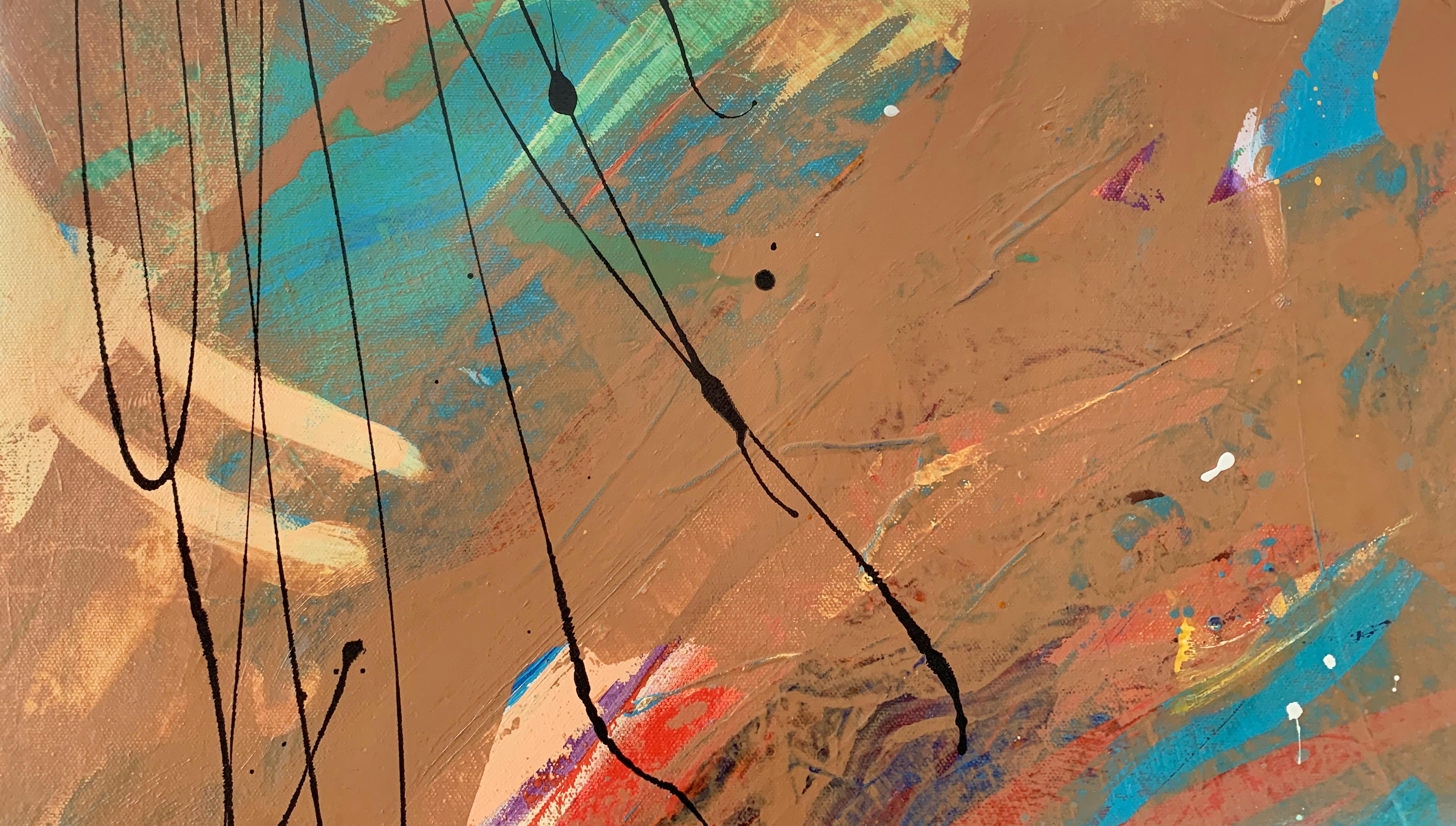 Astrazione - Pittura ad olio astratta contemporanea, colorata, dinamica - Abstract Painting Marrone di Monika Rossa