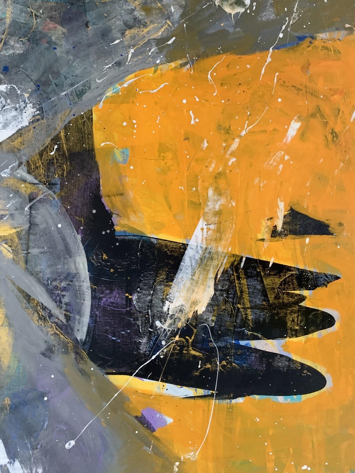 Abstraction - Peinture à l'huile abstraite contemporaine, colorée, dynamique - Marron Figurative Painting par Monika Rossa