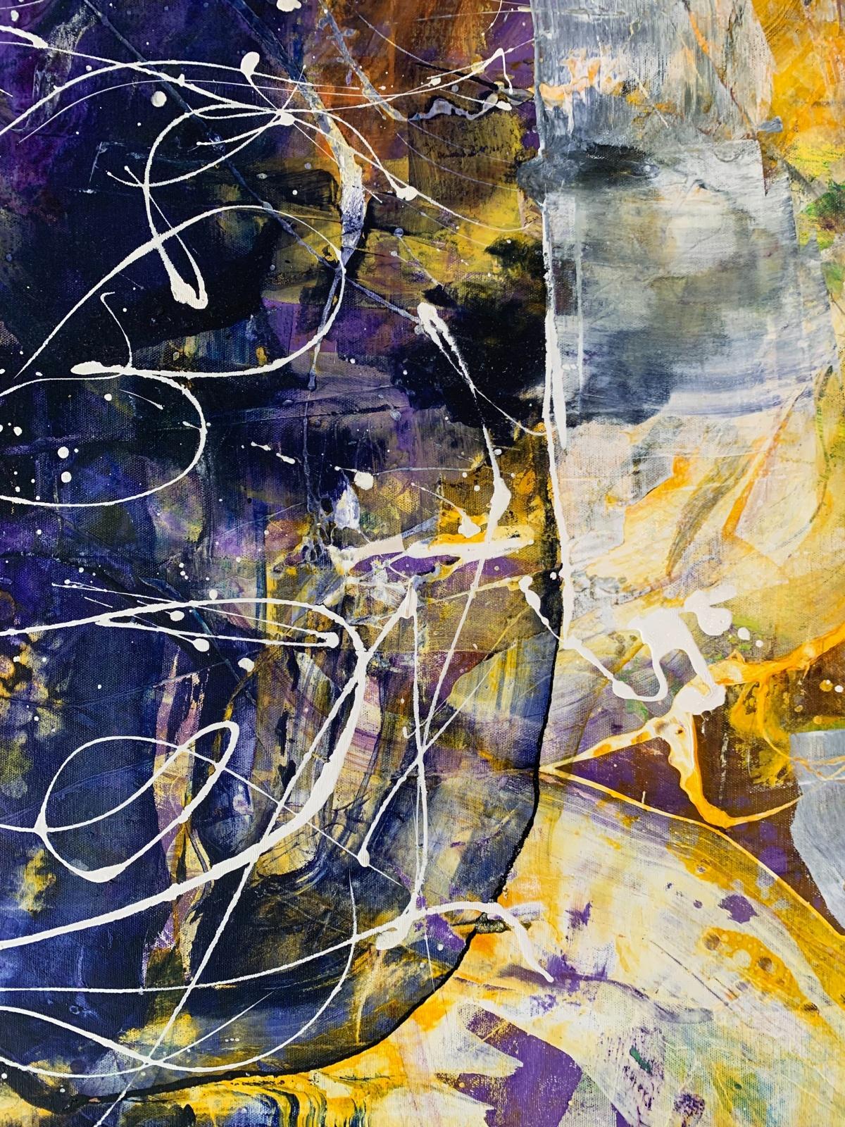 Astrazione - Pittura ad olio astratta contemporanea, colorata, dinamica - Figurative Painting Beige di Monika Rossa