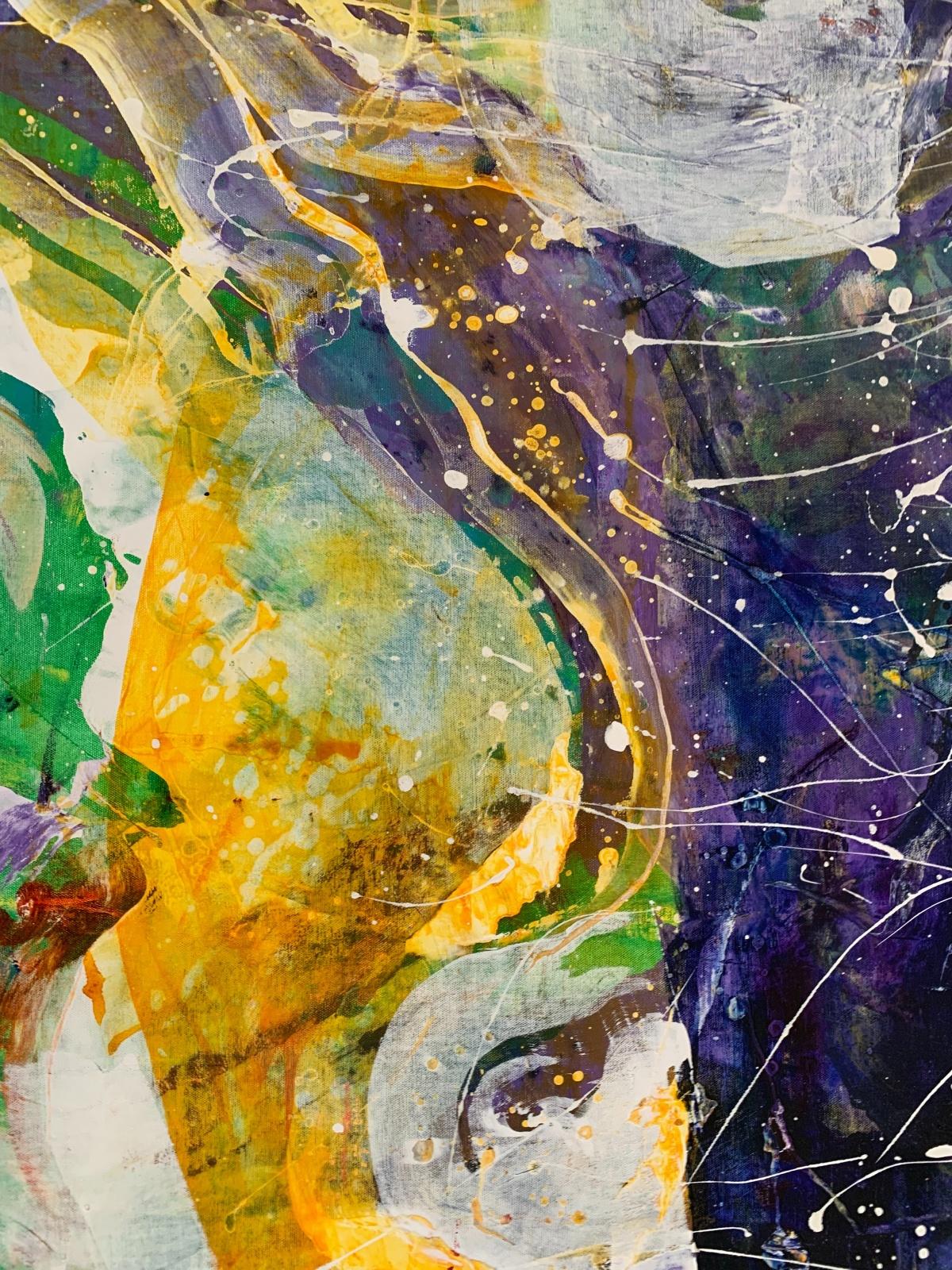 Abstrakte Abstraktion - Zeitgenössisches abstraktes Ölgemälde, farbenfrohes, dynamisches Gemälde im Angebot 1