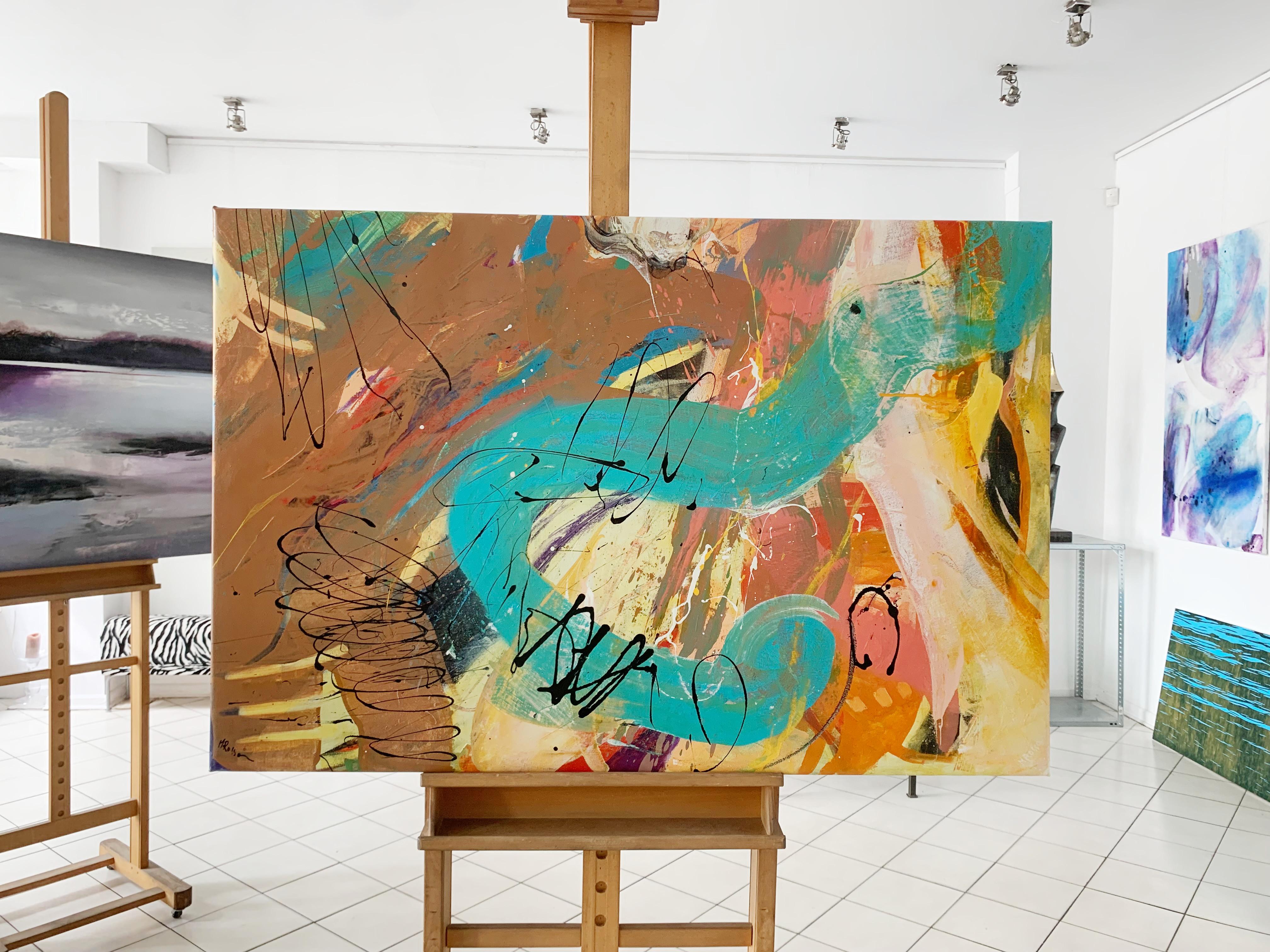Astrazione - Pittura ad olio astratta contemporanea, colorata, dinamica in vendita 1