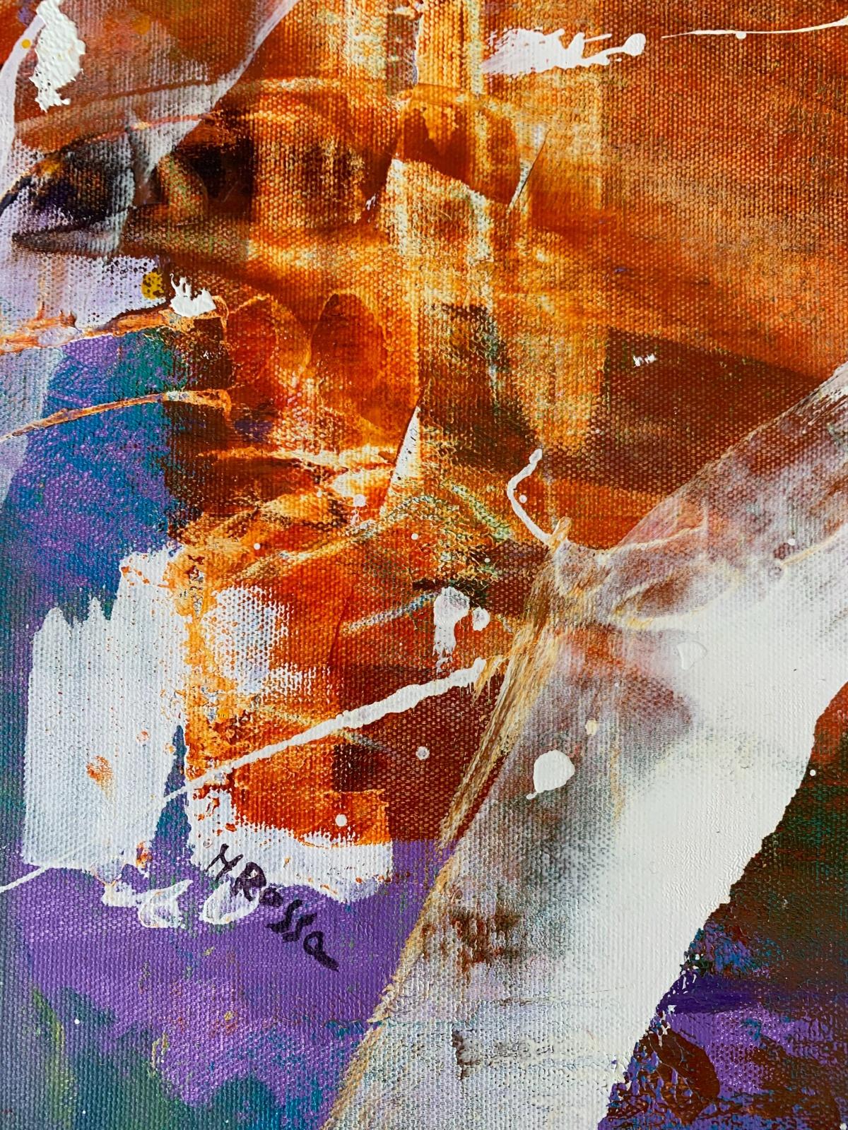 Abstrakte Abstraktion - Zeitgenössisches abstraktes Ölgemälde, farbenfrohes, dynamisches Gemälde im Angebot 4