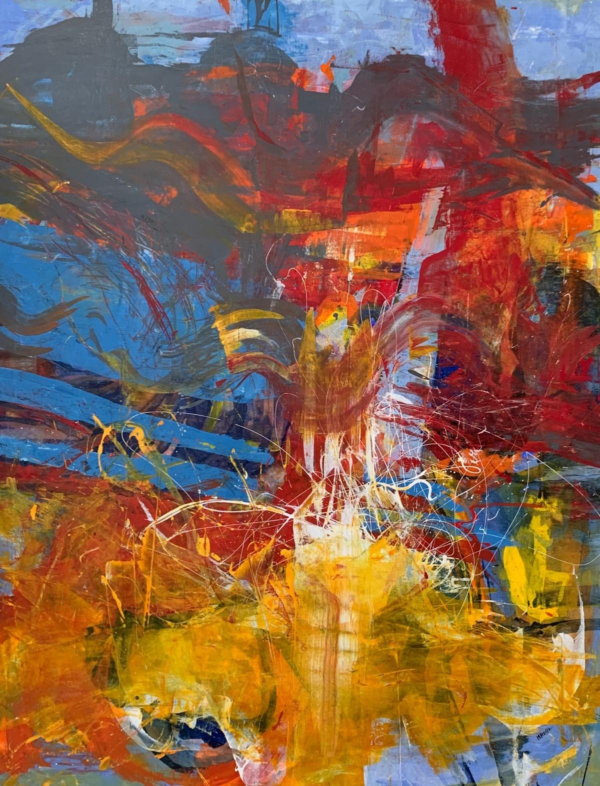 Abstrakte Abstraktion – Zeitgenössisches abstraktes Ölgemälde, farbenfrohes, dynamisches