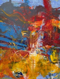 Abstraction - Peinture à l'huile abstraite contemporaine, colorée, dynamique