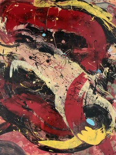 Abstraction - Peinture à l'huile abstraite contemporaine, colorée, dynamique