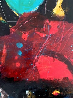 Abstracción. Pintura al óleo abstracta contemporánea, colorida, dinámica, arte polaco