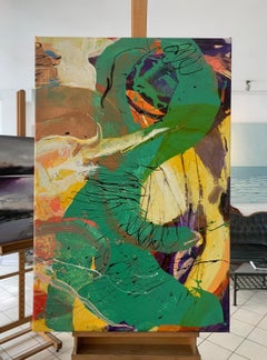 Abstracción. Pintura al óleo abstracta contemporánea, colorida, dinámica, arte polaco