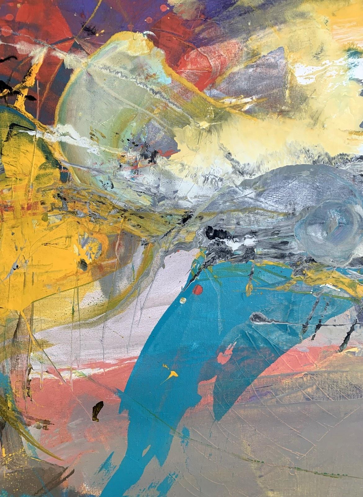 Astrazione - Pittura a olio astratta contemporanea, colorata, dinamica, arte polacca - Painting Contemporaneo di Monika Rossa