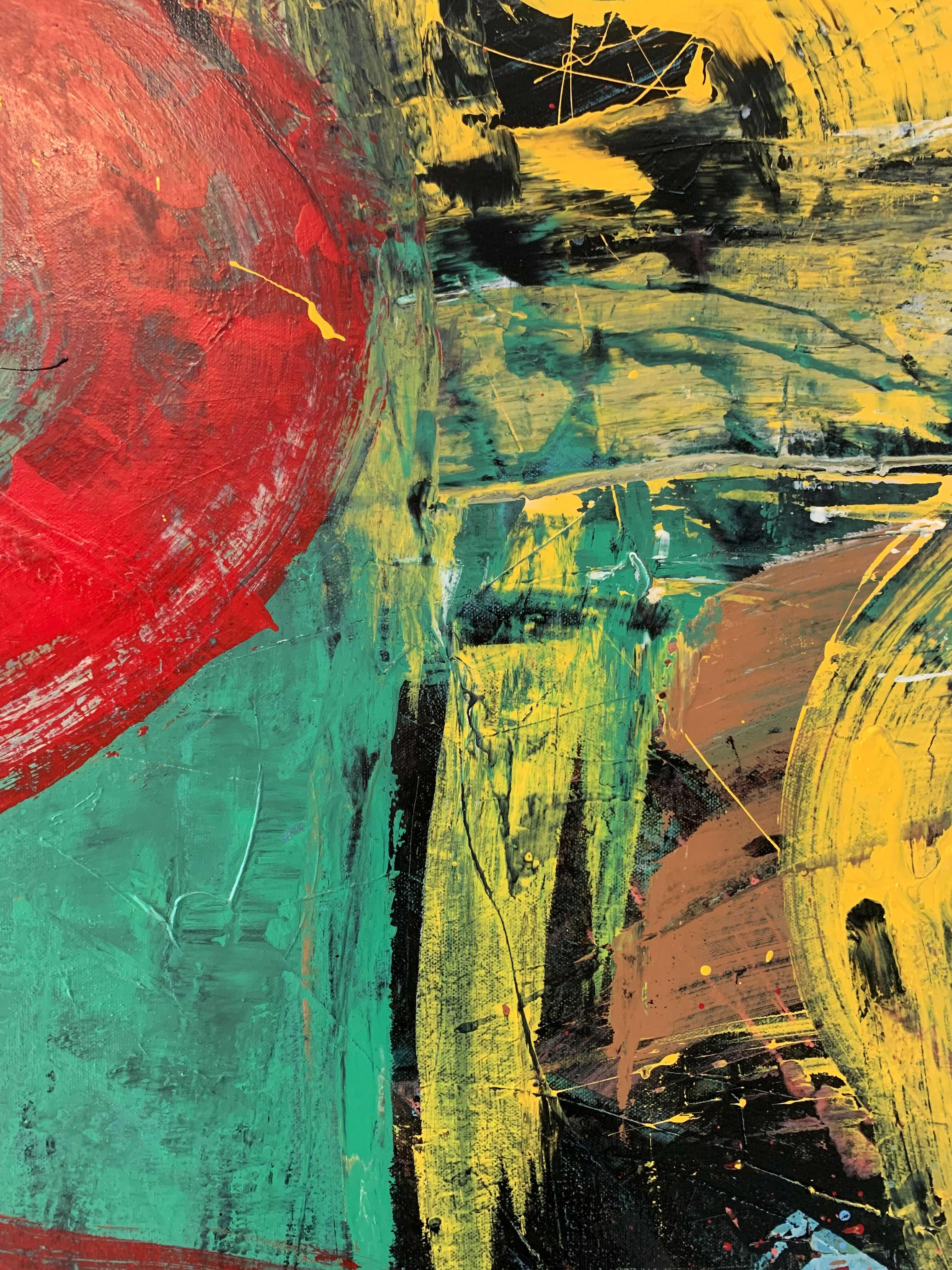 Abstracción. Pintura al óleo abstracta contemporánea, colorida, dinámica, arte polaco - Painting Contemporáneo de Monika Rossa