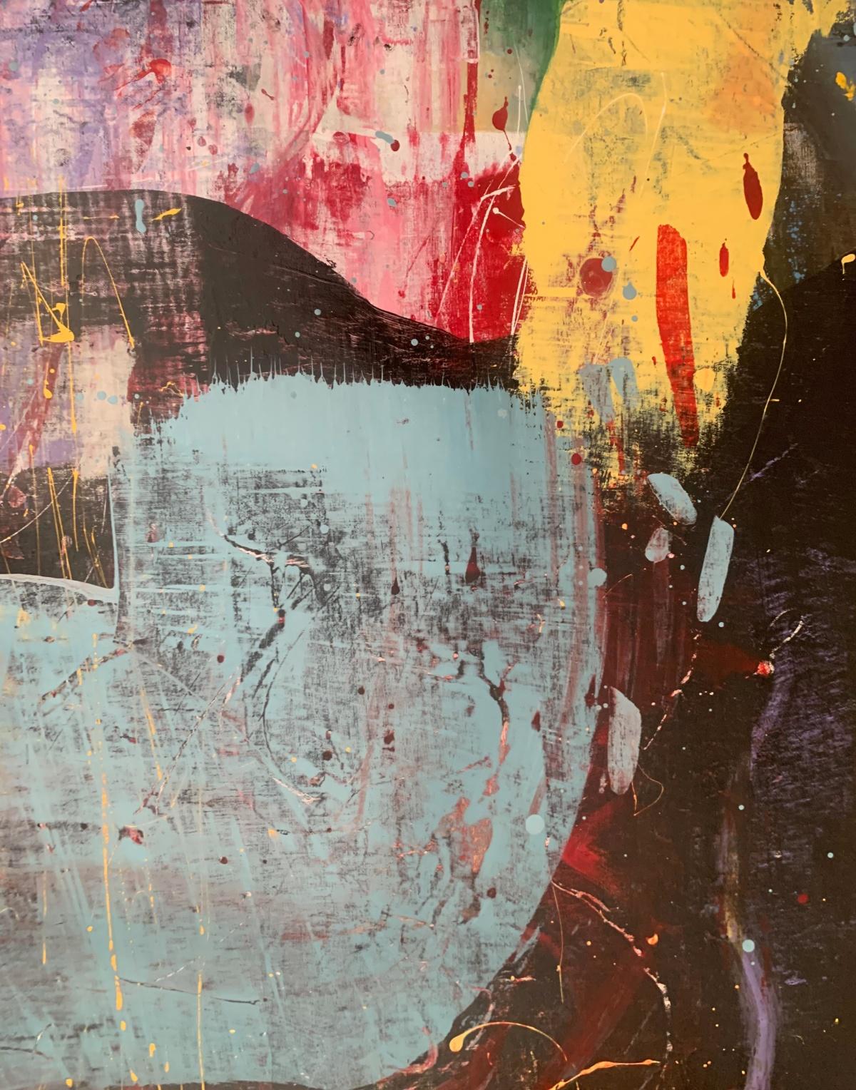 Abstraktion. Zeitgenössische abstrakte Ölgemälde, farbenfroh, dynamisch, polnische Kunst (Grau), Abstract Painting, von Monika Rossa