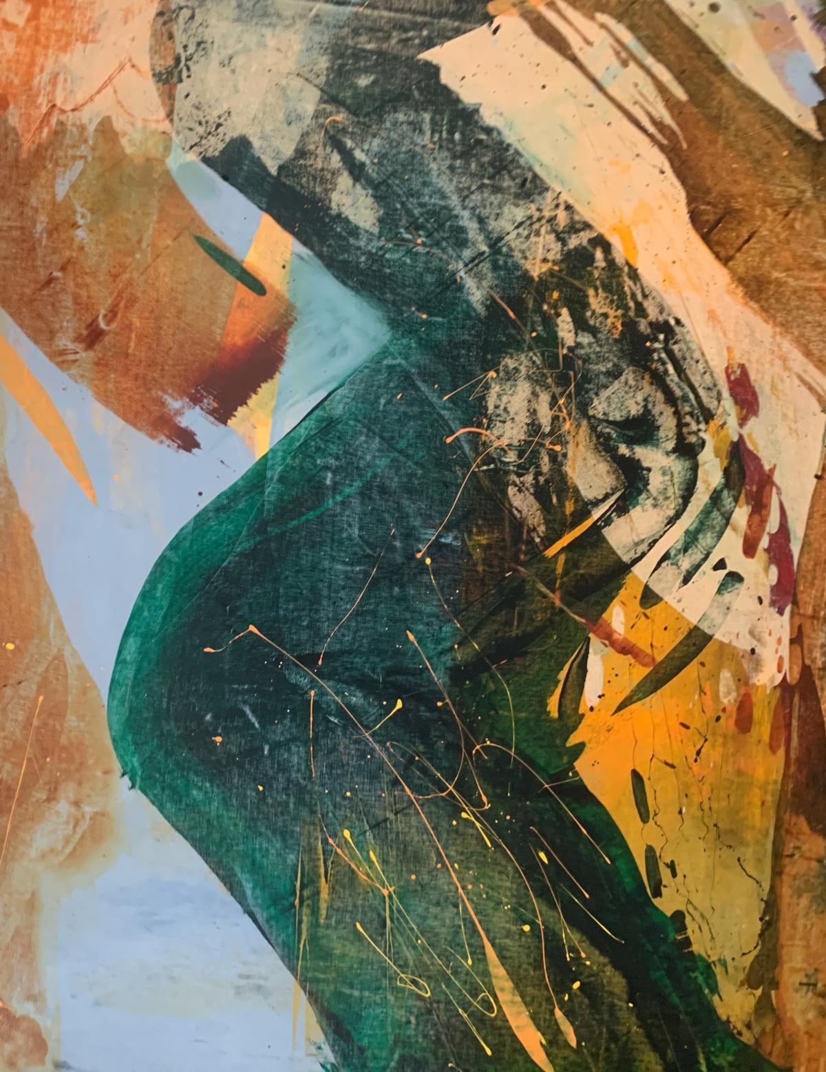 Abstraction. Peinture à l'huile abstraite contemporaine, colorée, dynamique, art polonais - Contemporain Painting par Monika Rossa