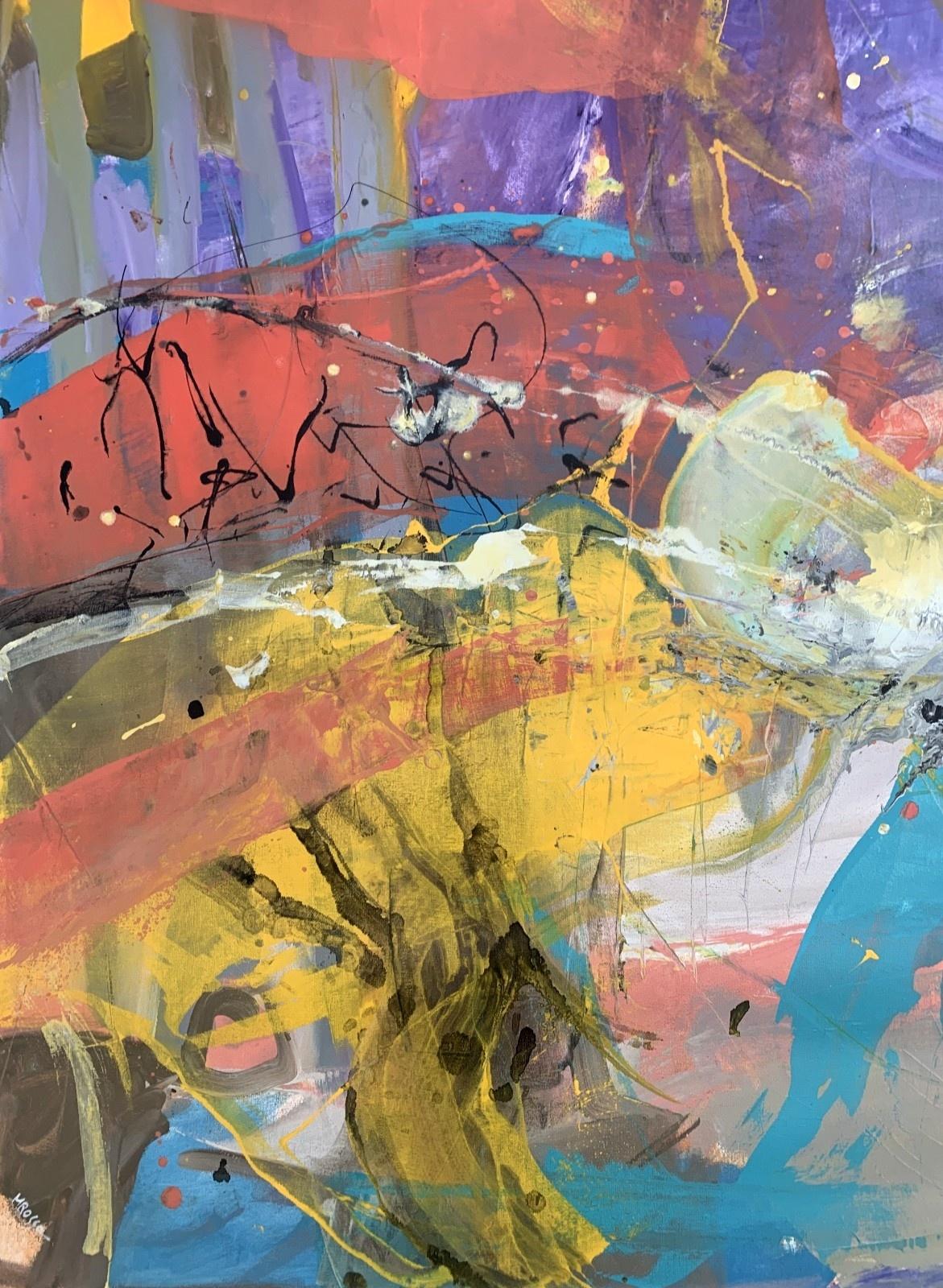 Astrazione - Pittura a olio astratta contemporanea, colorata, dinamica, arte polacca - Abstract Painting Marrone di Monika Rossa
