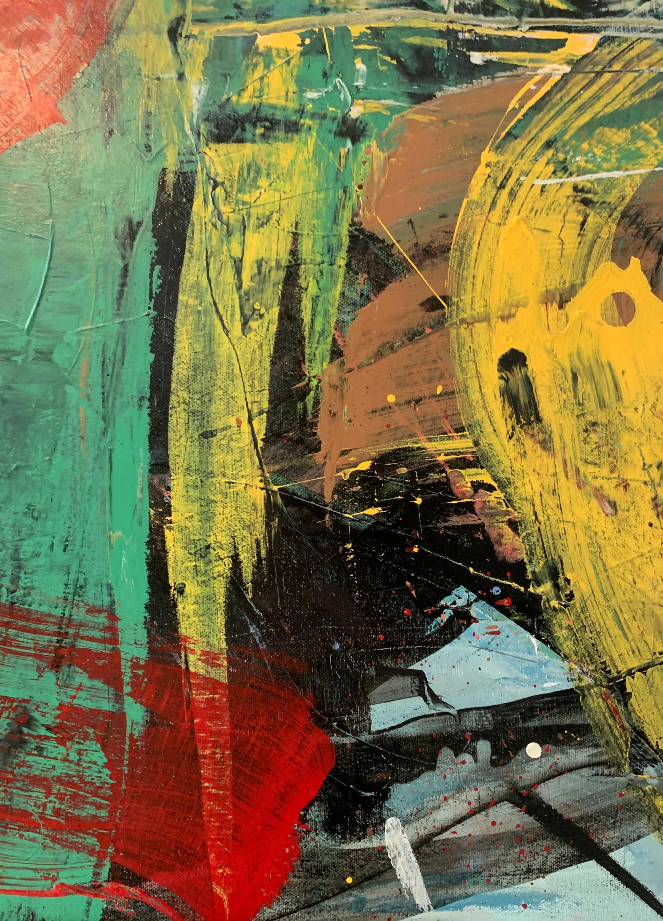 Abstracción. Pintura al óleo abstracta contemporánea, colorida, dinámica, arte polaco - Figurative Painting Marrón de Monika Rossa