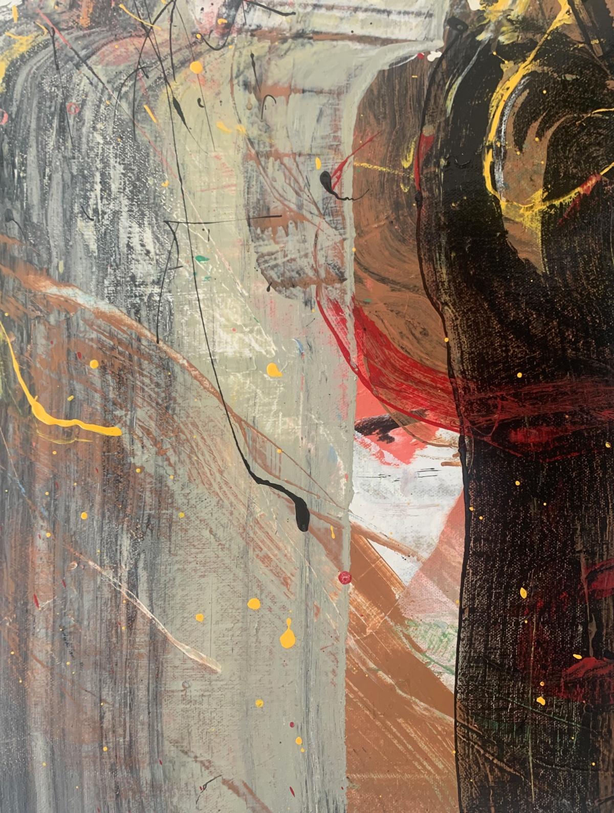 Abstracción. Pintura al óleo abstracta contemporánea, colorida, dinámica, arte polaco - Figurative Painting Marrón de Monika Rossa