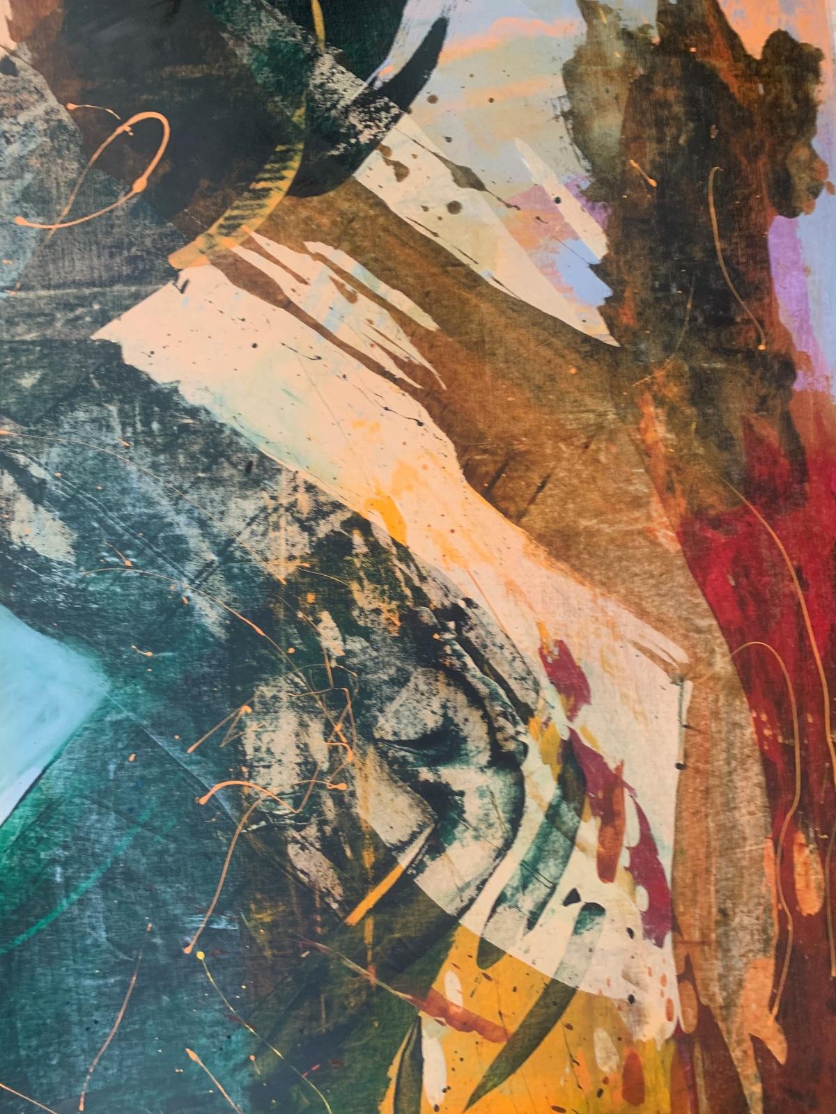 Abstraction. Peinture à l'huile abstraite contemporaine, colorée, dynamique, art polonais - Marron Abstract Painting par Monika Rossa